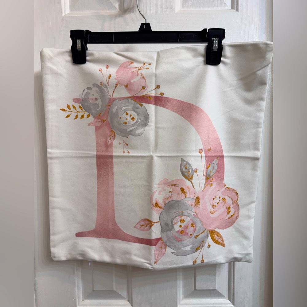 Floral Monogram 'D' Pillow Cover